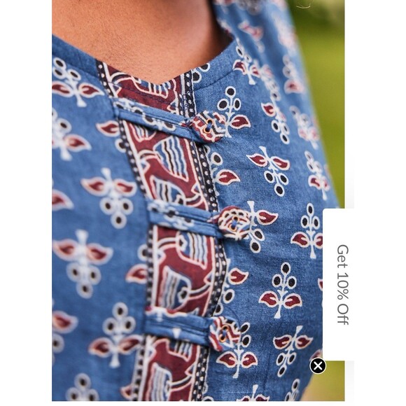 April Cornell Handblock Dress Navy Floral Patchwork Midi Pockets Medium Cottage - Picture 4 of 14